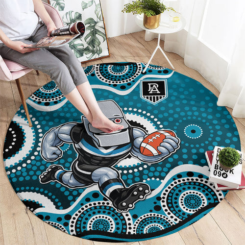 Port Adelaide Power Round Carpet Aboriginal Dot Pattern - Football Mascot Heritage Pride