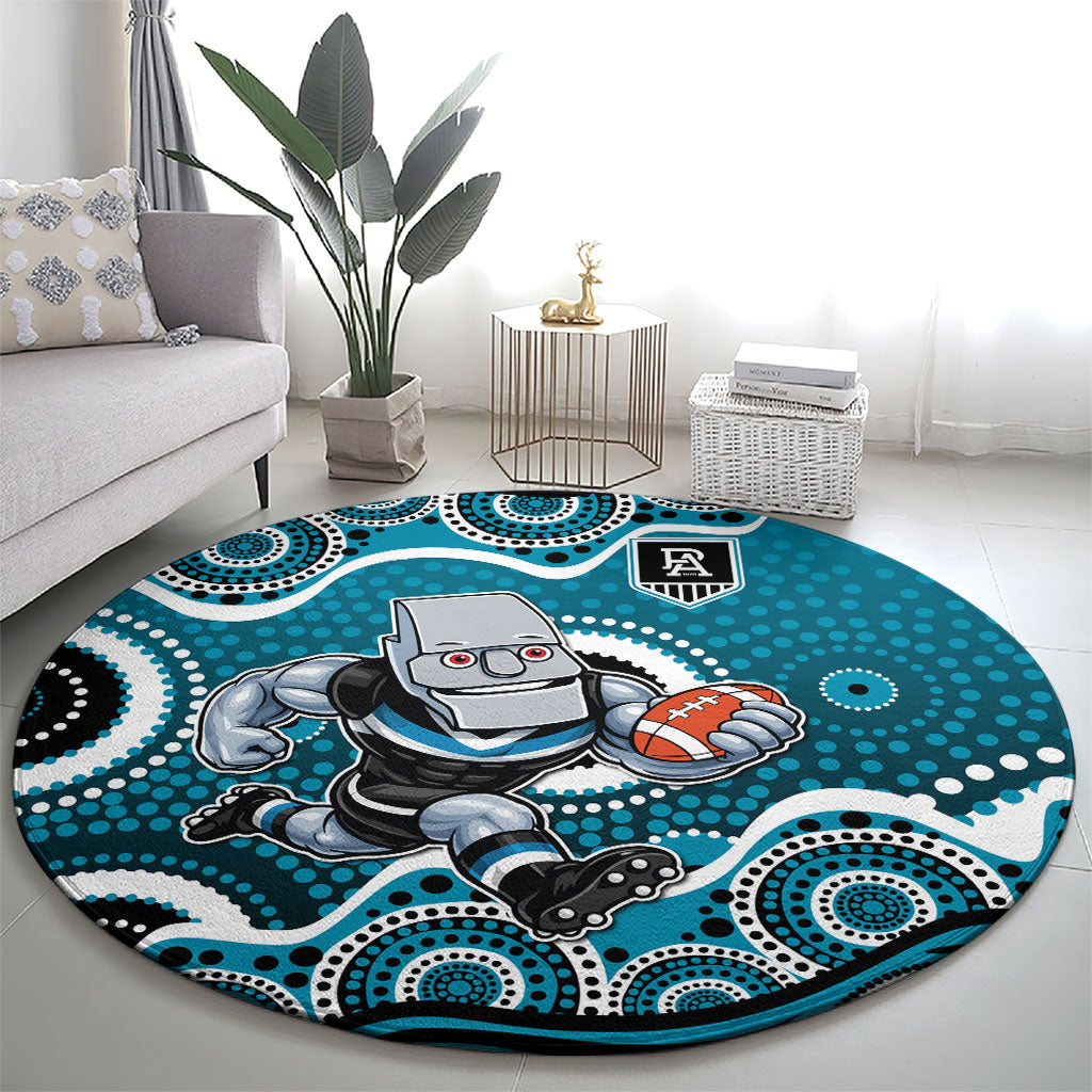 Port Adelaide Power Round Carpet Aboriginal Dot Pattern - Football Mascot Heritage Pride