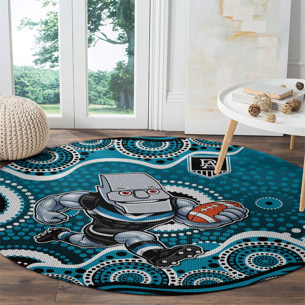 Port Adelaide Power Round Carpet Aboriginal Dot Pattern - Football Mascot Heritage Pride