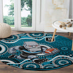 Port Adelaide Power Round Carpet Aboriginal Dot Pattern - Football Mascot Heritage Pride
