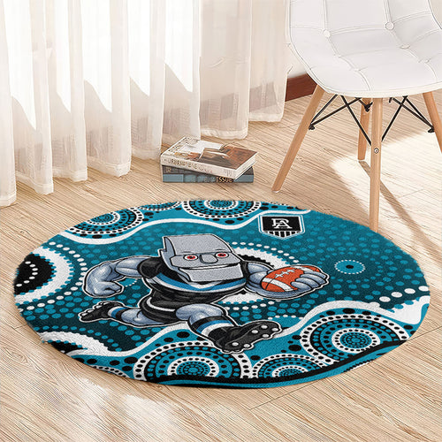 Port Adelaide Power Round Carpet Aboriginal Dot Pattern - Football Mascot Heritage Pride