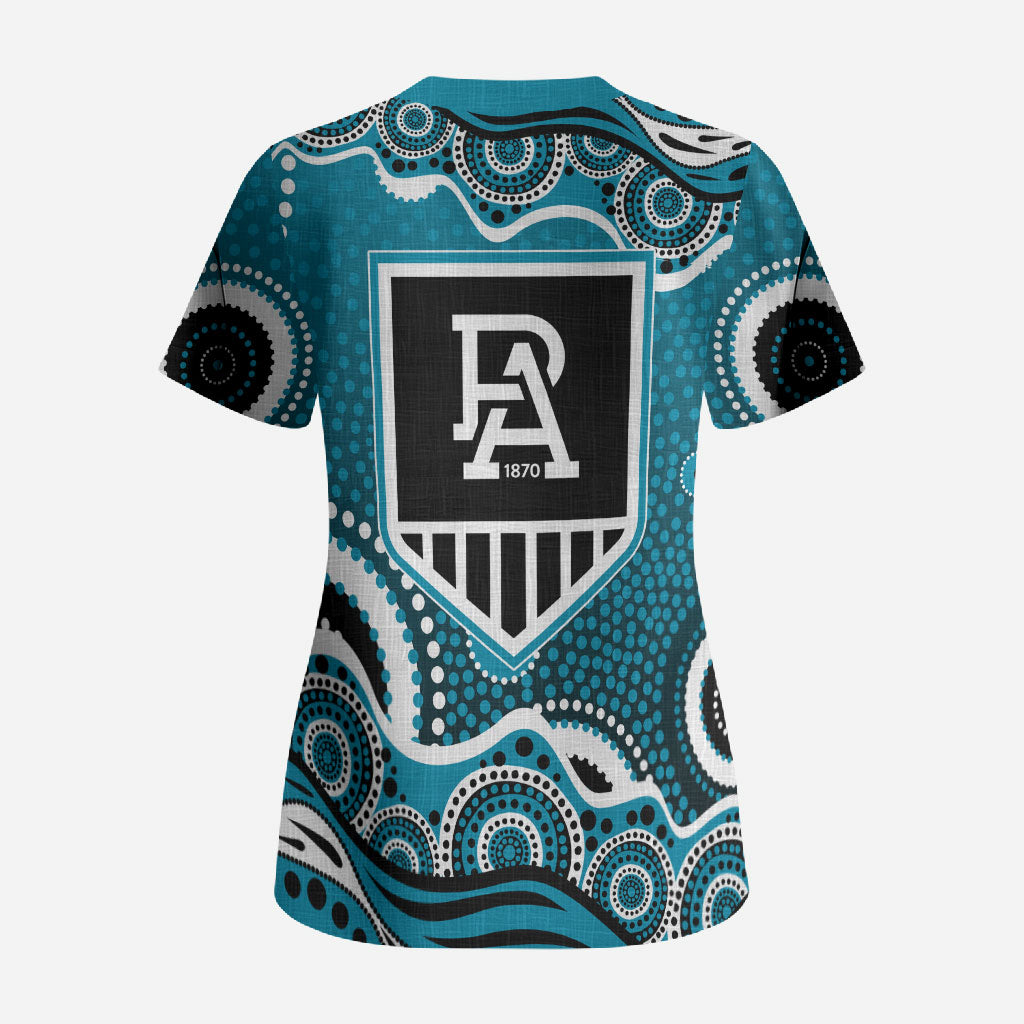 Port Adelaide Power Scrub Top Aboriginal Dot Pattern - Football Mascot Heritage Pride