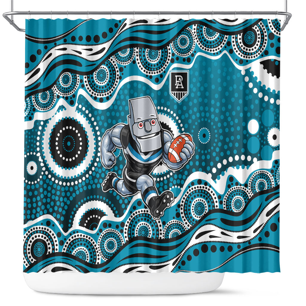 Port Adelaide Power Shower Curtain Aboriginal Dot Pattern - Football Mascot Heritage Pride