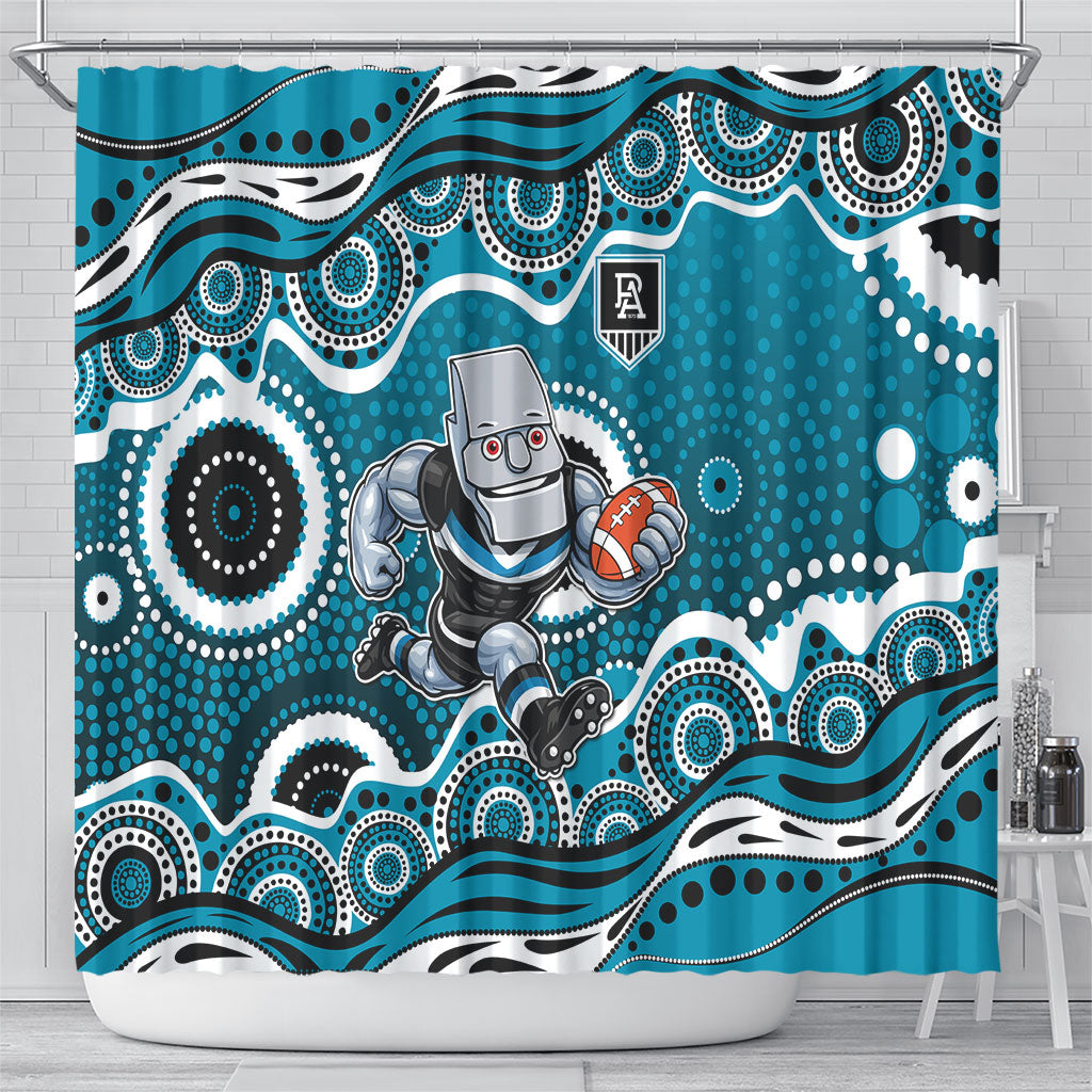 Port Adelaide Power Shower Curtain Aboriginal Dot Pattern - Football Mascot Heritage Pride