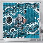 Port Adelaide Power Shower Curtain Aboriginal Dot Pattern - Football Mascot Heritage Pride