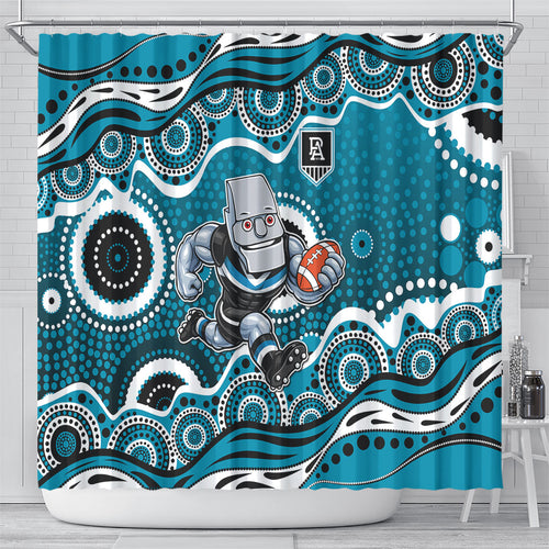 Port Adelaide Power Shower Curtain Aboriginal Dot Pattern - Football Mascot Heritage Pride