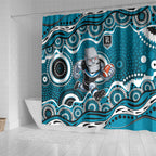 Port Adelaide Power Shower Curtain Aboriginal Dot Pattern - Football Mascot Heritage Pride