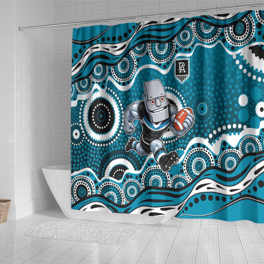 Port Adelaide Power Shower Curtain Aboriginal Dot Pattern - Football Mascot Heritage Pride