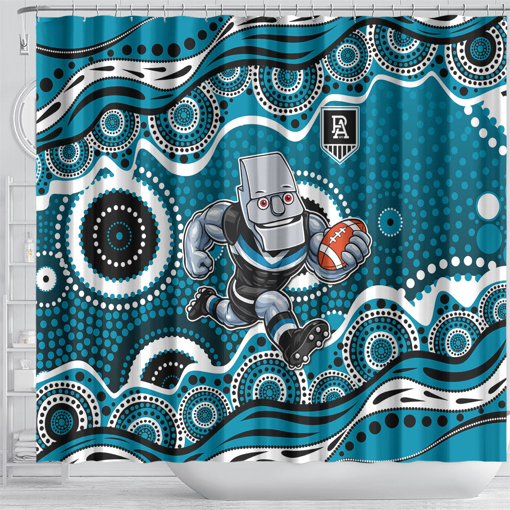 Port Adelaide Power Shower Curtain Aboriginal Dot Pattern - Football Mascot Heritage Pride