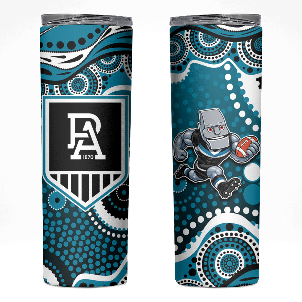 Port Adelaide Power Skinny Tumbler Aboriginal Dot Pattern - Football Mascot Heritage Pride