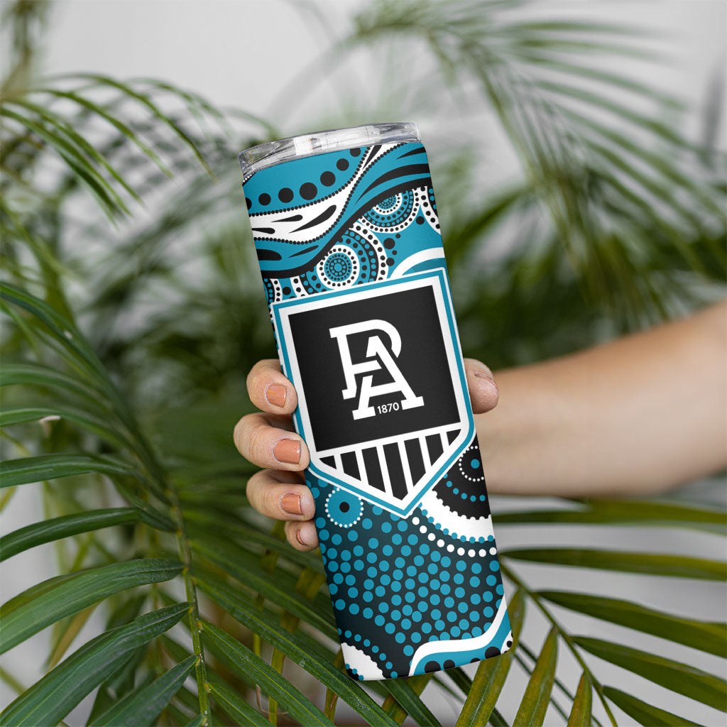 Port Adelaide Power Skinny Tumbler Aboriginal Dot Pattern - Football Mascot Heritage Pride