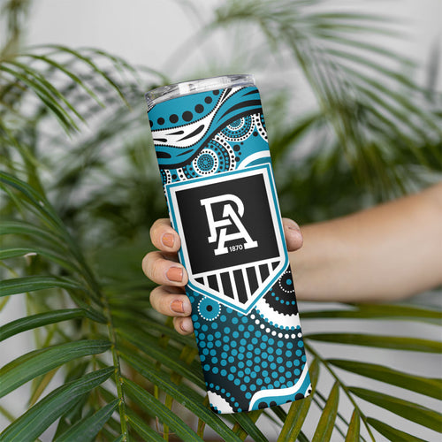 Port Adelaide Power Skinny Tumbler Aboriginal Dot Pattern - Football Mascot Heritage Pride