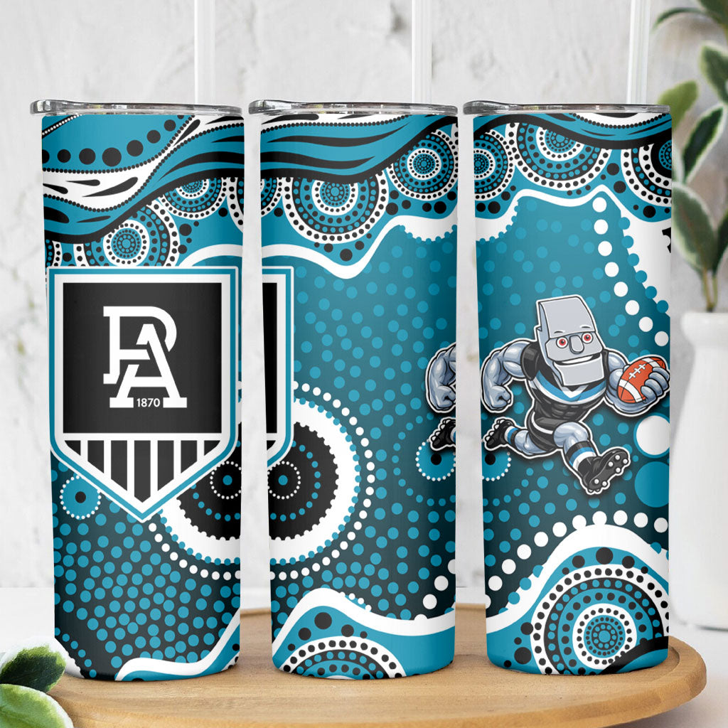 Port Adelaide Power Skinny Tumbler Aboriginal Dot Pattern - Football Mascot Heritage Pride