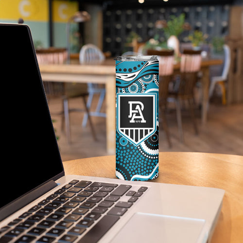 Port Adelaide Power Skinny Tumbler Aboriginal Dot Pattern - Football Mascot Heritage Pride