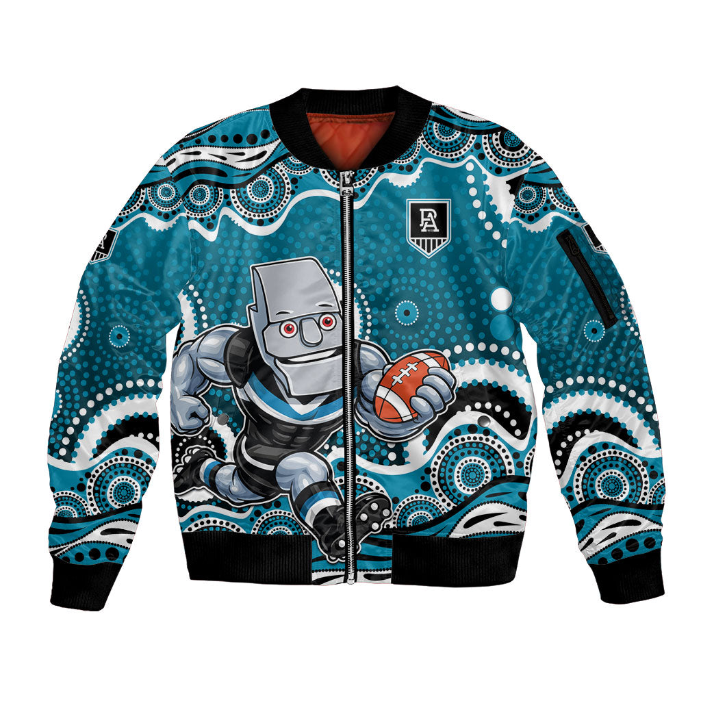 Port Adelaide Power Sleeve Zip Bomber Jacket Aboriginal Dot Pattern - Football Mascot Heritage Pride