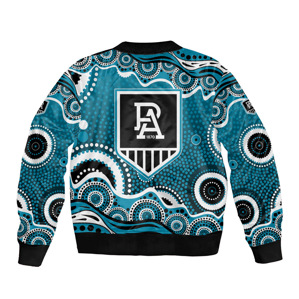 Port Adelaide Power Sleeve Zip Bomber Jacket Aboriginal Dot Pattern - Football Mascot Heritage Pride