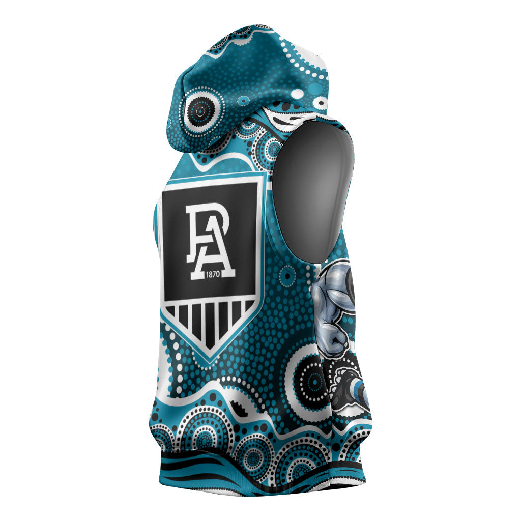 Port Adelaide Power Sleeveless Hoodie Aboriginal Dot Pattern - Football Mascot Heritage Pride