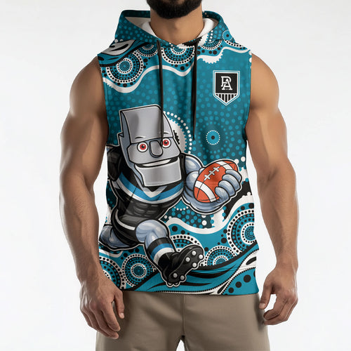 Port Adelaide Power Sleeveless Hoodie Aboriginal Dot Pattern - Football Mascot Heritage Pride