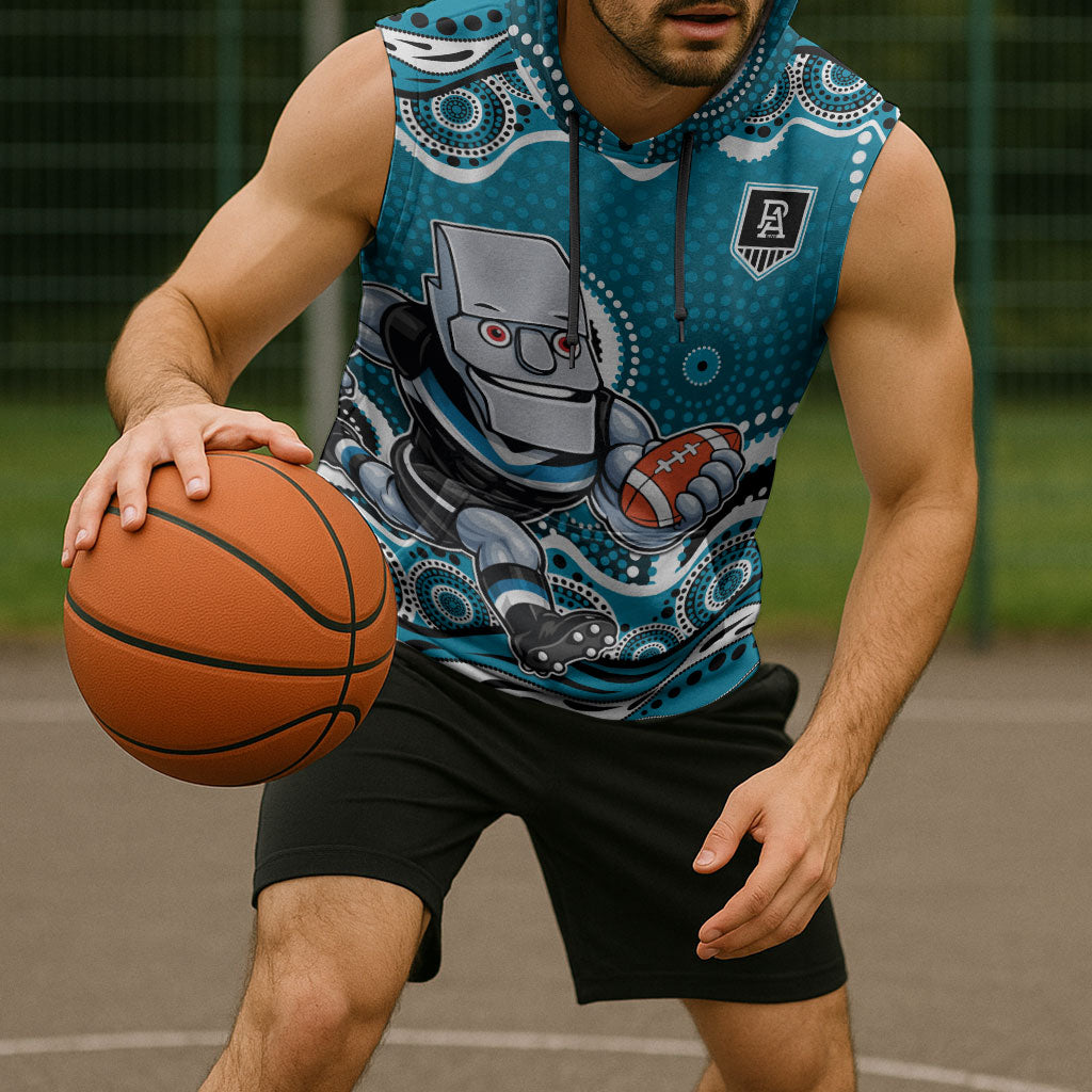 Port Adelaide Power Sleeveless Hoodie Aboriginal Dot Pattern - Football Mascot Heritage Pride
