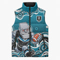 Port Adelaide Power Sleeveless Puffer Jacket Aboriginal Dot Pattern - Football Mascot Heritage Pride