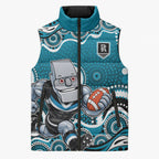 Port Adelaide Power Sleeveless Puffer Jacket Aboriginal Dot Pattern - Football Mascot Heritage Pride