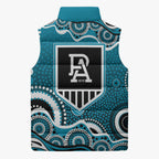 Port Adelaide Power Sleeveless Puffer Jacket Aboriginal Dot Pattern - Football Mascot Heritage Pride