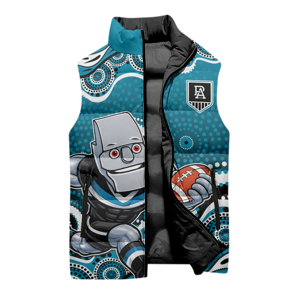 Port Adelaide Power Sleeveless Puffer Jacket Aboriginal Dot Pattern - Football Mascot Heritage Pride