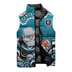 Port Adelaide Power Sleeveless Puffer Jacket Aboriginal Dot Pattern - Football Mascot Heritage Pride