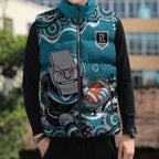 Port Adelaide Power Sleeveless Puffer Jacket Aboriginal Dot Pattern - Football Mascot Heritage Pride