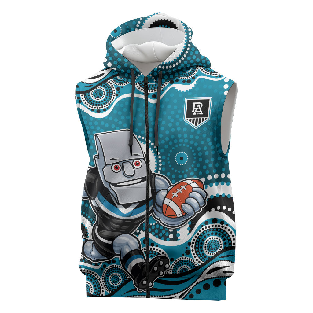 Port Adelaide Power Sleeveless Zip Hoodie Aboriginal Dot Pattern - Football Mascot Heritage Pride