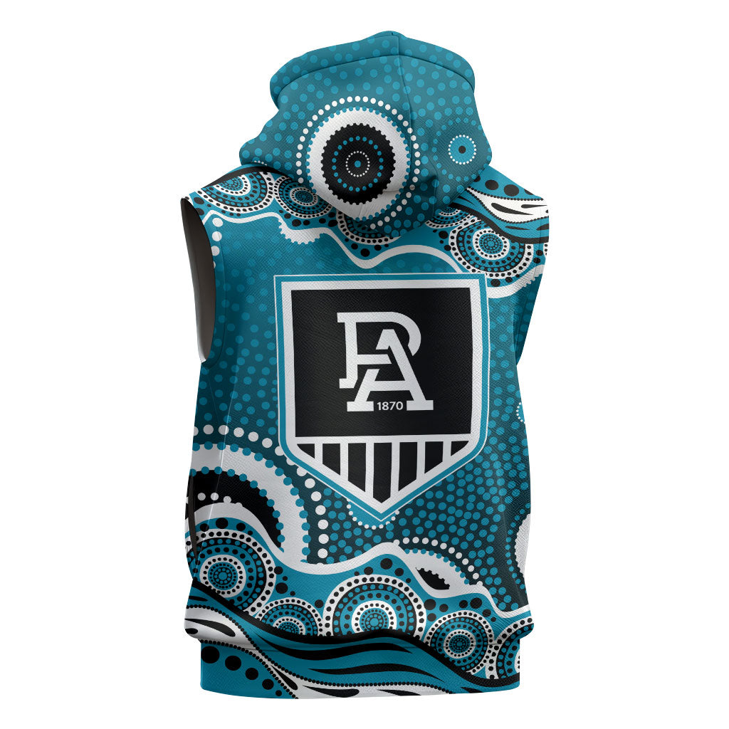 Port Adelaide Power Sleeveless Zip Hoodie Aboriginal Dot Pattern - Football Mascot Heritage Pride
