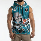 Port Adelaide Power Sleeveless Zip Hoodie Aboriginal Dot Pattern - Football Mascot Heritage Pride