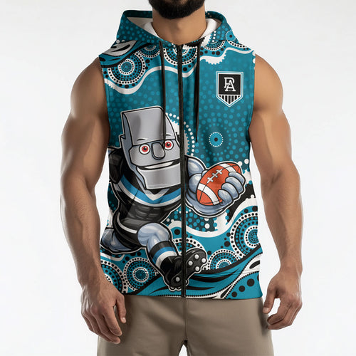 Port Adelaide Power Sleeveless Zip Hoodie Aboriginal Dot Pattern - Football Mascot Heritage Pride
