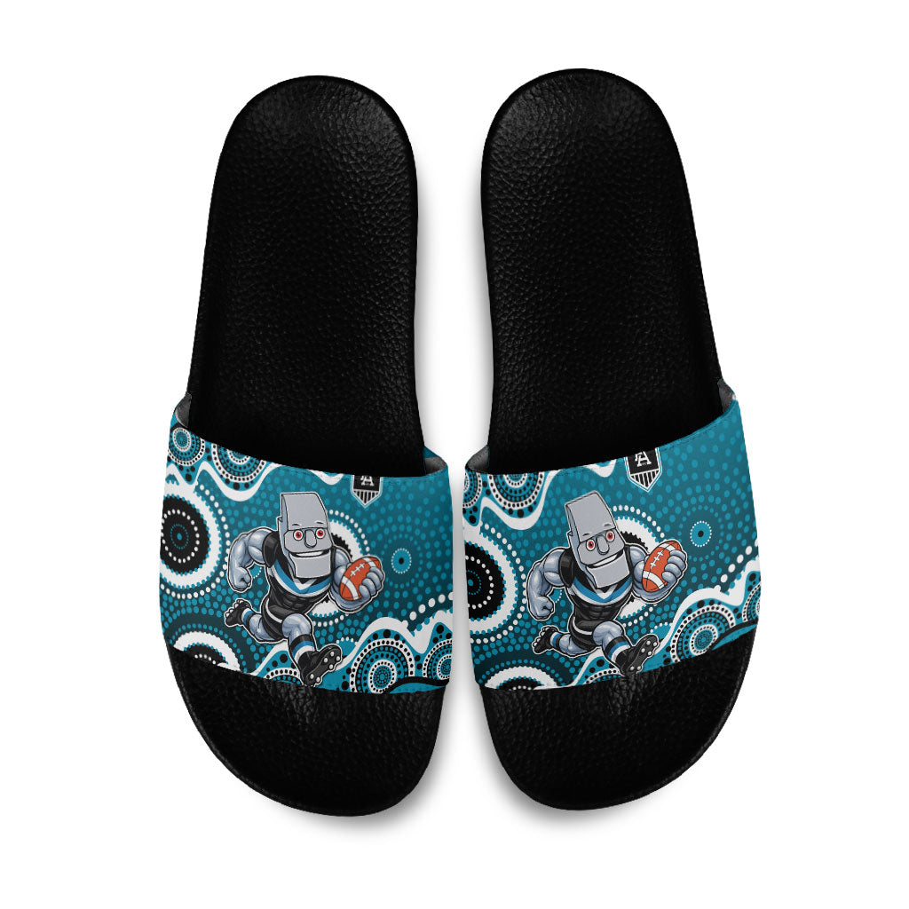 Port Adelaide Power Slide Sandals Aboriginal Dot Pattern - Football Mascot Heritage Pride