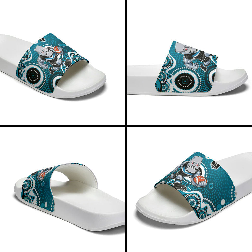 Port Adelaide Power Slide Sandals Aboriginal Dot Pattern - Football Mascot Heritage Pride