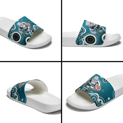 Port Adelaide Power Slide Sandals Aboriginal Dot Pattern - Football Mascot Heritage Pride