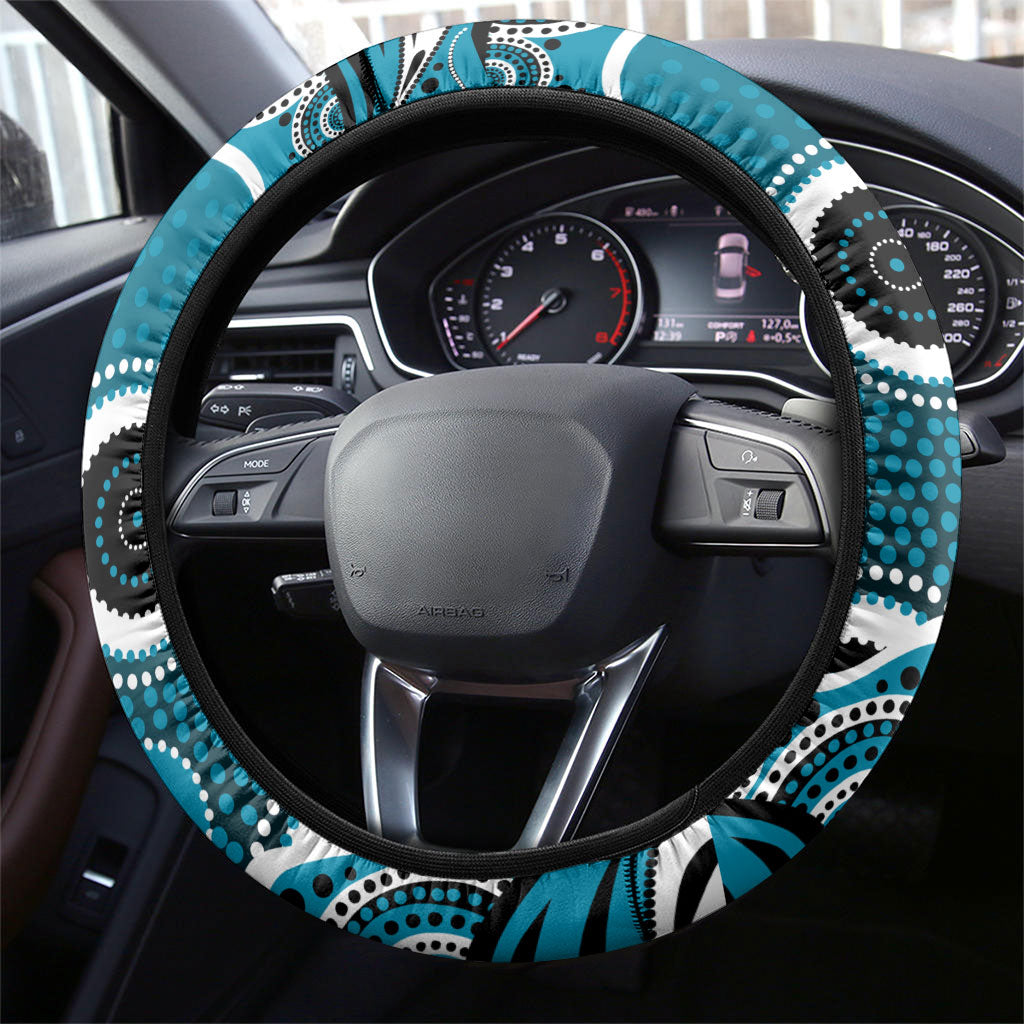 Port Adelaide Power Steering Wheel Cover Aboriginal Dot Pattern - Football Mascot Heritage Pride