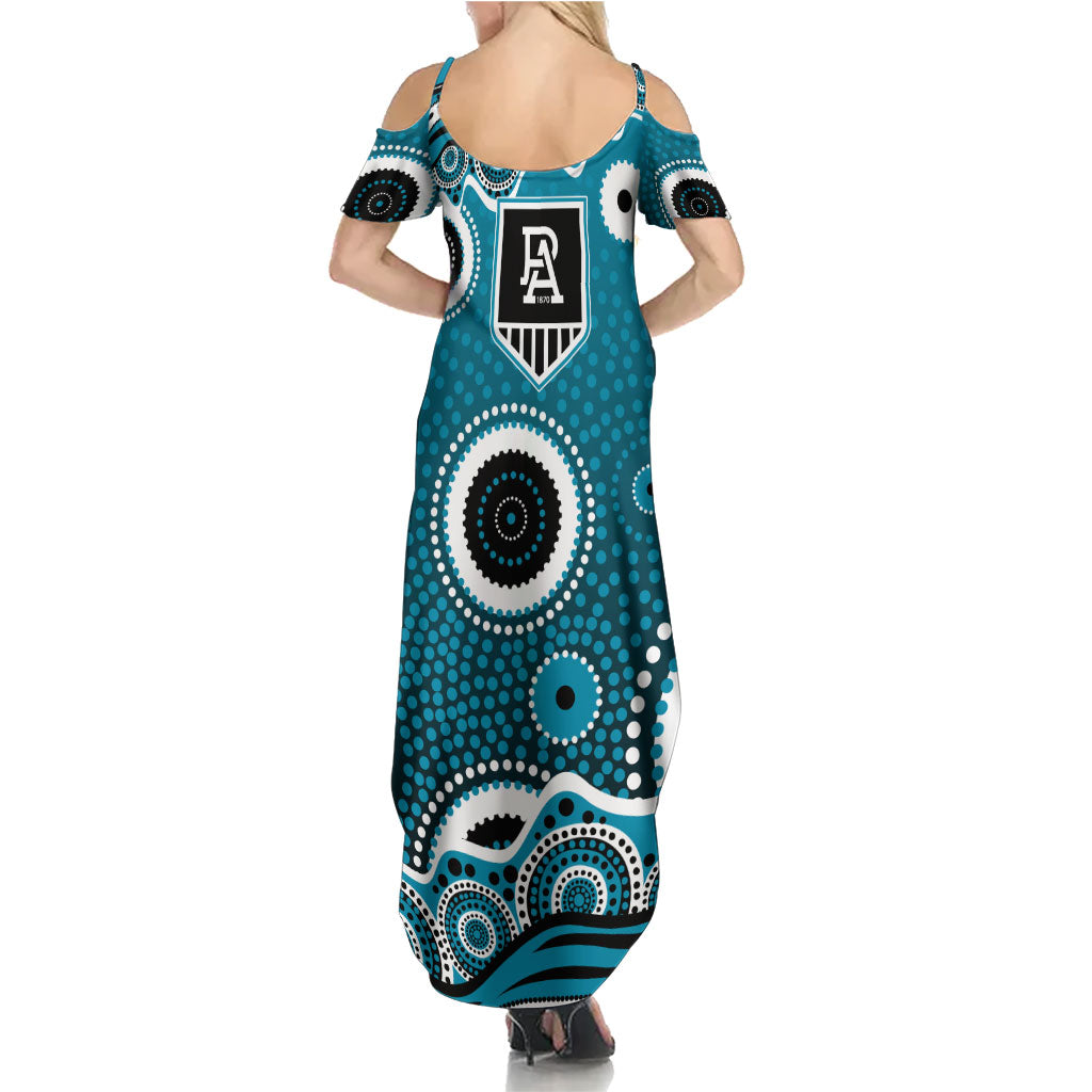 Port Adelaide Power Summer Maxi Dress Aboriginal Dot Pattern - Football Mascot Heritage Pride