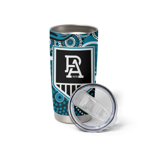Port Adelaide Power Tumbler Cup Aboriginal Dot Pattern - Football Mascot Heritage Pride
