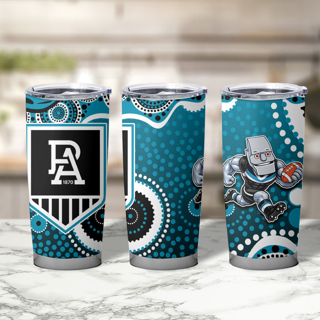 Port Adelaide Power Tumbler Cup Aboriginal Dot Pattern - Football Mascot Heritage Pride