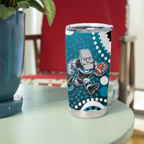 Port Adelaide Power Tumbler Cup Aboriginal Dot Pattern - Football Mascot Heritage Pride