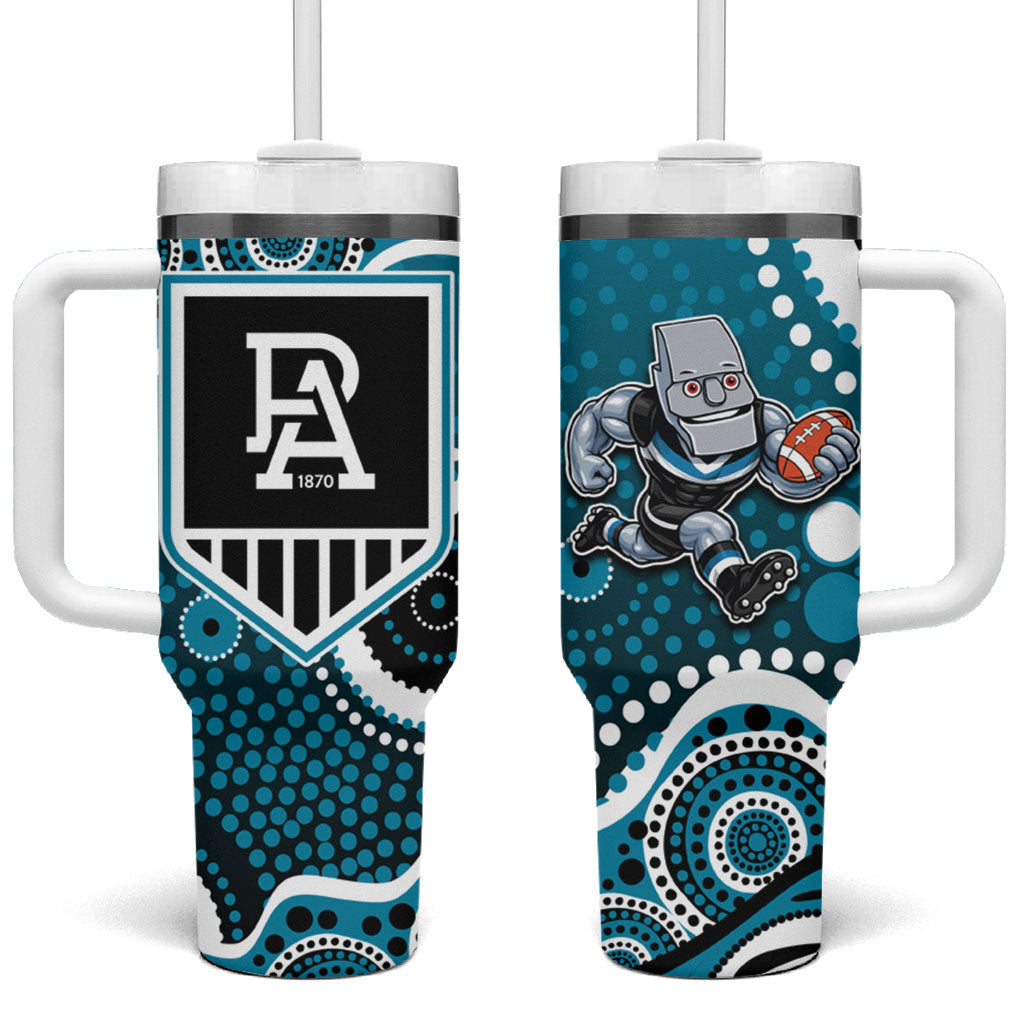 Port Adelaide Power Tumbler With Handle Aboriginal Dot Pattern - Football Mascot Heritage Pride