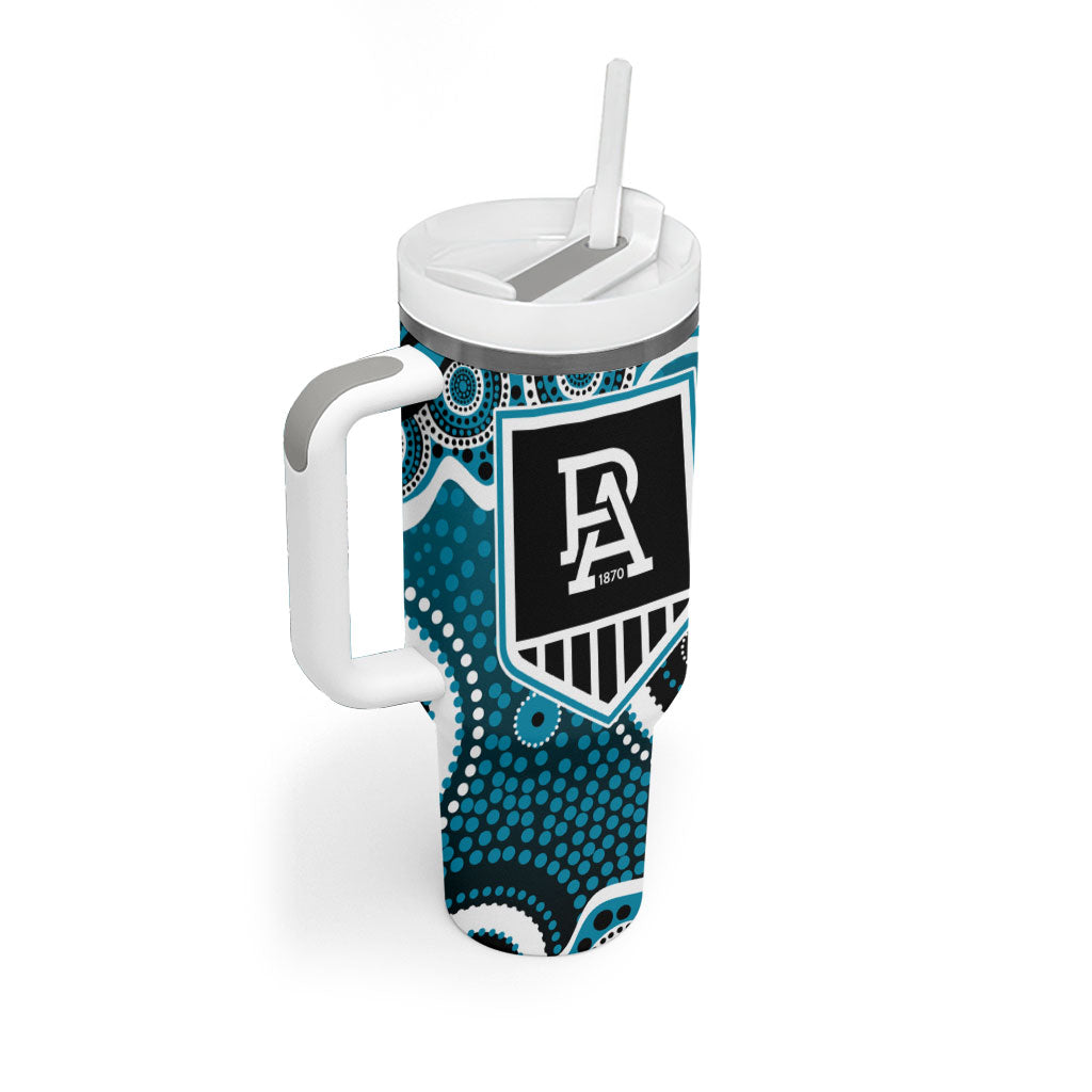 Port Adelaide Power Tumbler With Handle Aboriginal Dot Pattern - Football Mascot Heritage Pride