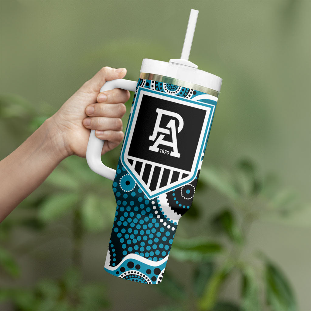 Port Adelaide Power Tumbler With Handle Aboriginal Dot Pattern - Football Mascot Heritage Pride