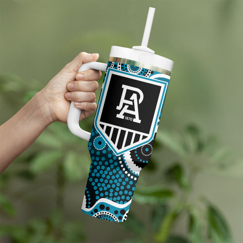 Port Adelaide Power Tumbler With Handle Aboriginal Dot Pattern - Football Mascot Heritage Pride