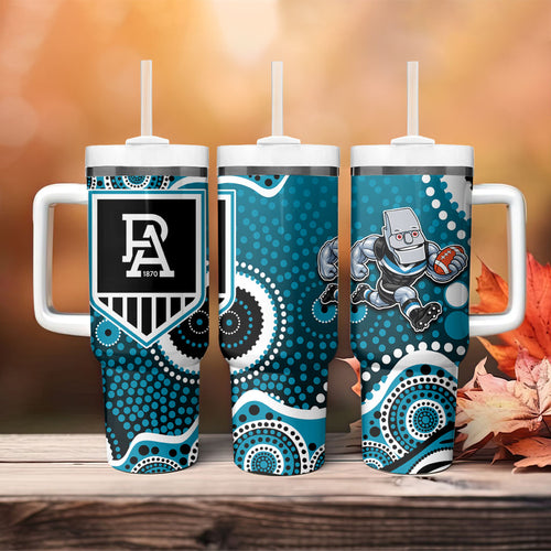 Port Adelaide Power Tumbler With Handle Aboriginal Dot Pattern - Football Mascot Heritage Pride