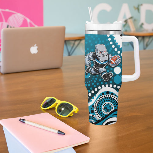 Port Adelaide Power Tumbler With Handle Aboriginal Dot Pattern - Football Mascot Heritage Pride