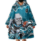 Port Adelaide Power Wearable Blanket Hoodie Aboriginal Dot Pattern - Football Mascot Heritage Pride