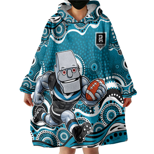 Port Adelaide Power Wearable Blanket Hoodie Aboriginal Dot Pattern - Football Mascot Heritage Pride