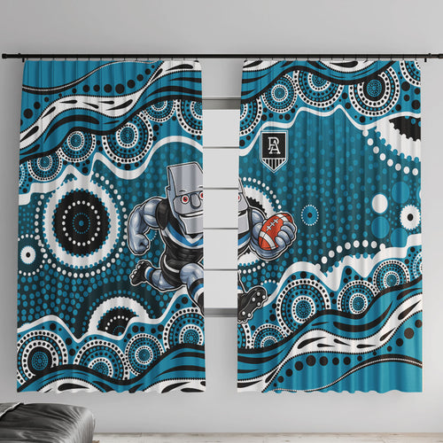 Port Adelaide Power Window Curtain Aboriginal Dot Pattern - Football Mascot Heritage Pride